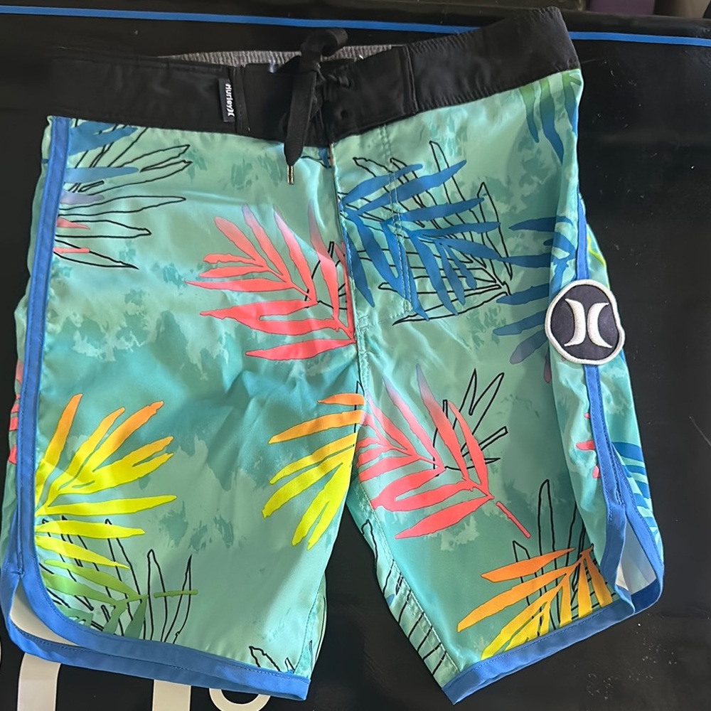 Hurley Green and Blue Swim Trunks Tropical Print